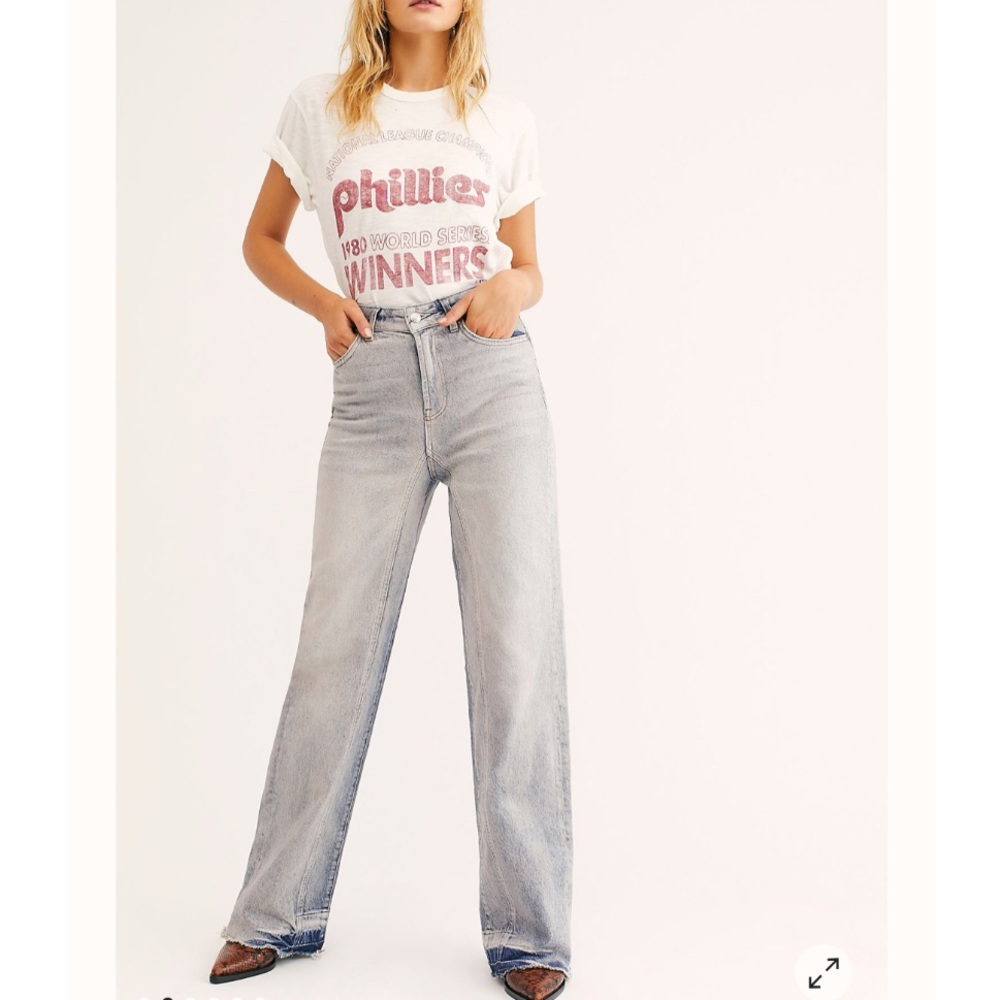 Free People relaxed straight slouch jean acid wash - Picture 3 of 10